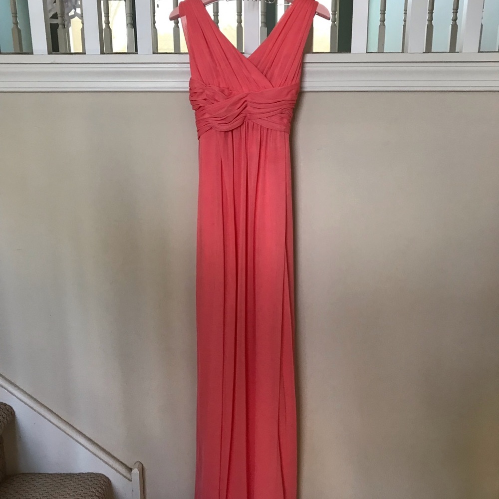 Long, mesh junior bridesmaid dress